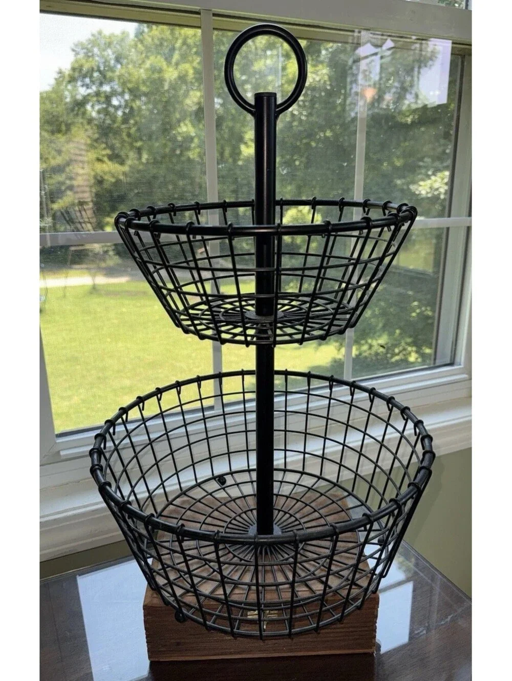 Farmhouse black metal Wire 2 Tier Fruit Basket, tiered tray, country,centerpiece